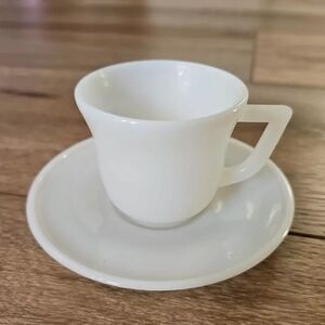 Hazel Atlas Hostess Milk‎ Glass Demitasse Cup and Saucer Tea Set
